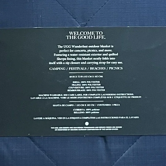 UGG Wanderlust Packable Sherpa Outdoor Travel Blanket 60'' x 72'' Navy Blue NEW! - Picture 4 of 4